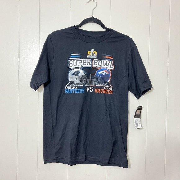 Denver Broncos Carolina Panthers T-Shirt NFL Super Bowl 50 Face-off Boys XL NWT - Picture 1 of 6